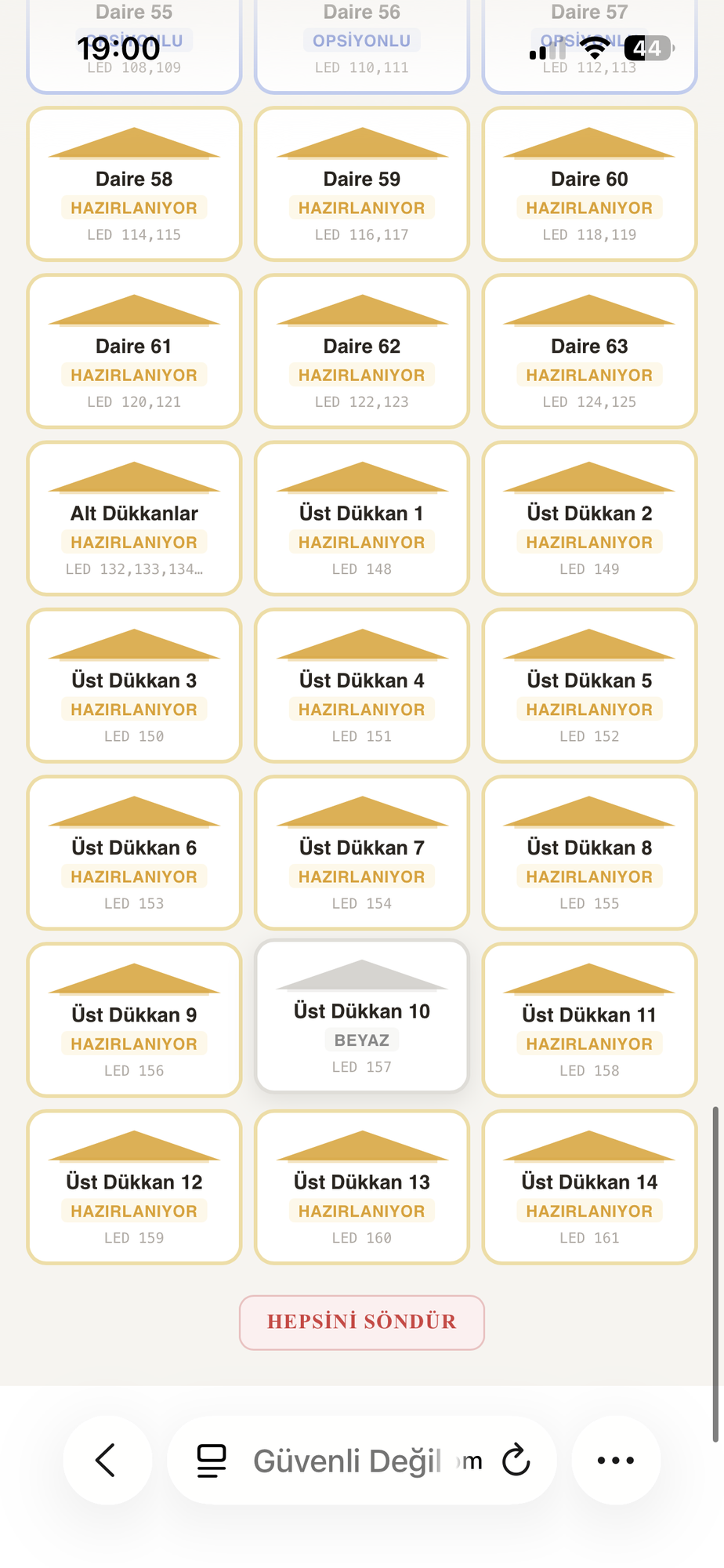 LED durum kartları arayüzü